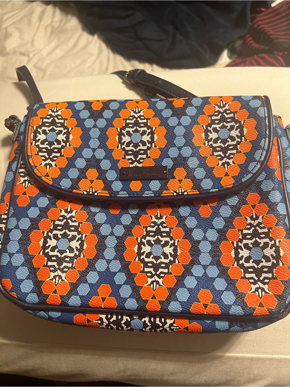 Vera Bradley Blue and Orange Geometric Crossbody Bag